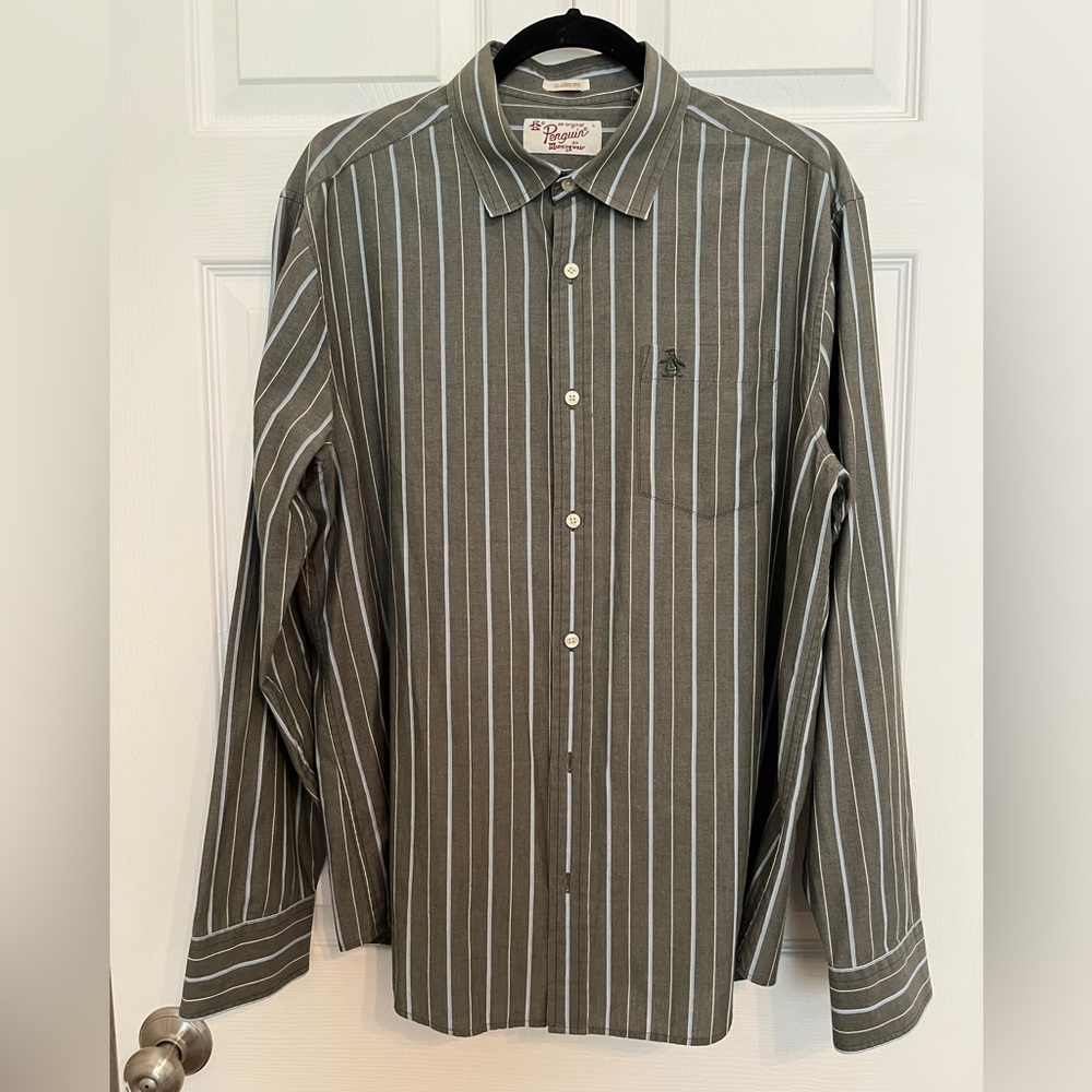 Penguin MunsingWear Mens Large Classic Long Sleeve Button Front Dress Shirt